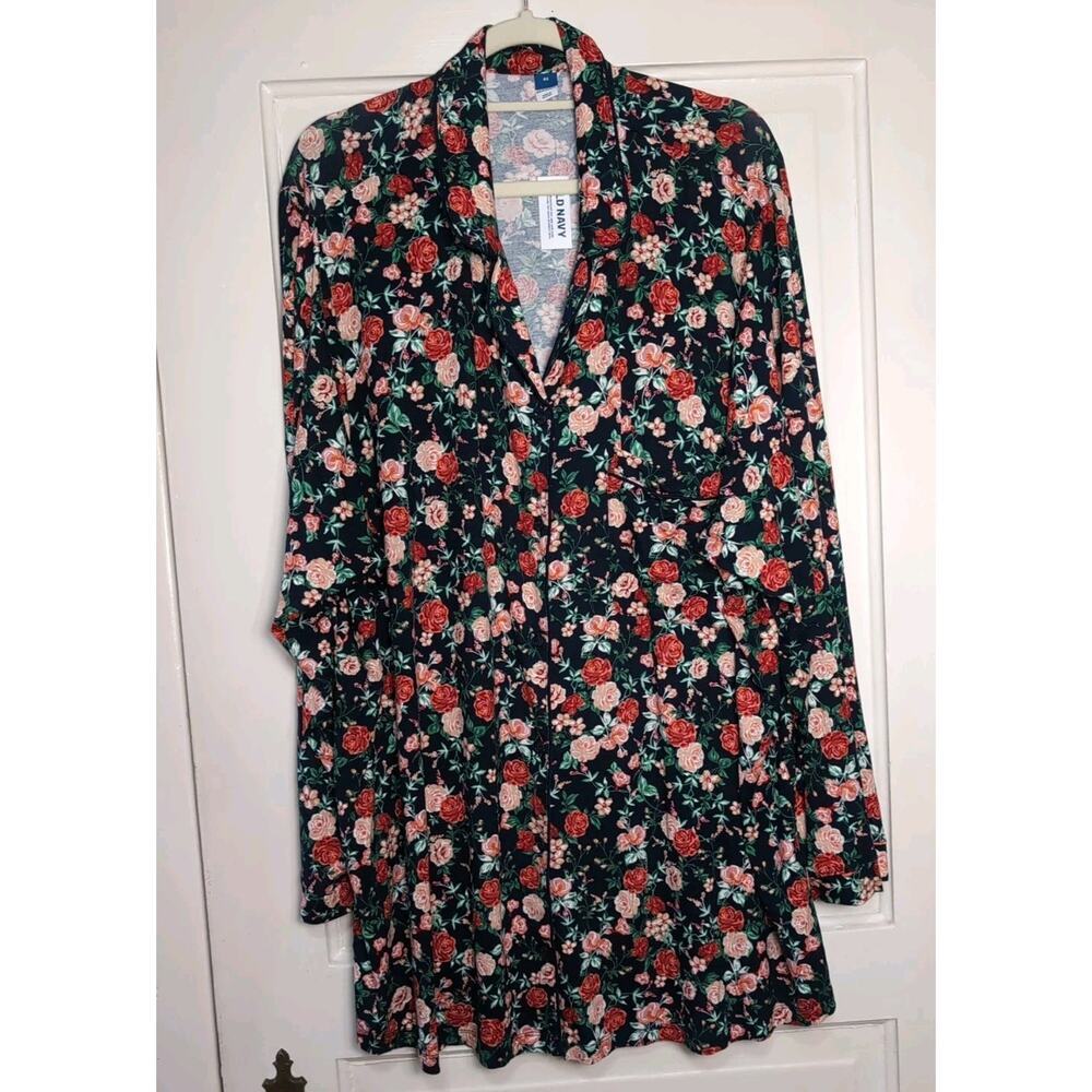 Old Navy Floral Pajama Top Tunic Button-Up Long Sleeve Women's 4X NWT(1112)